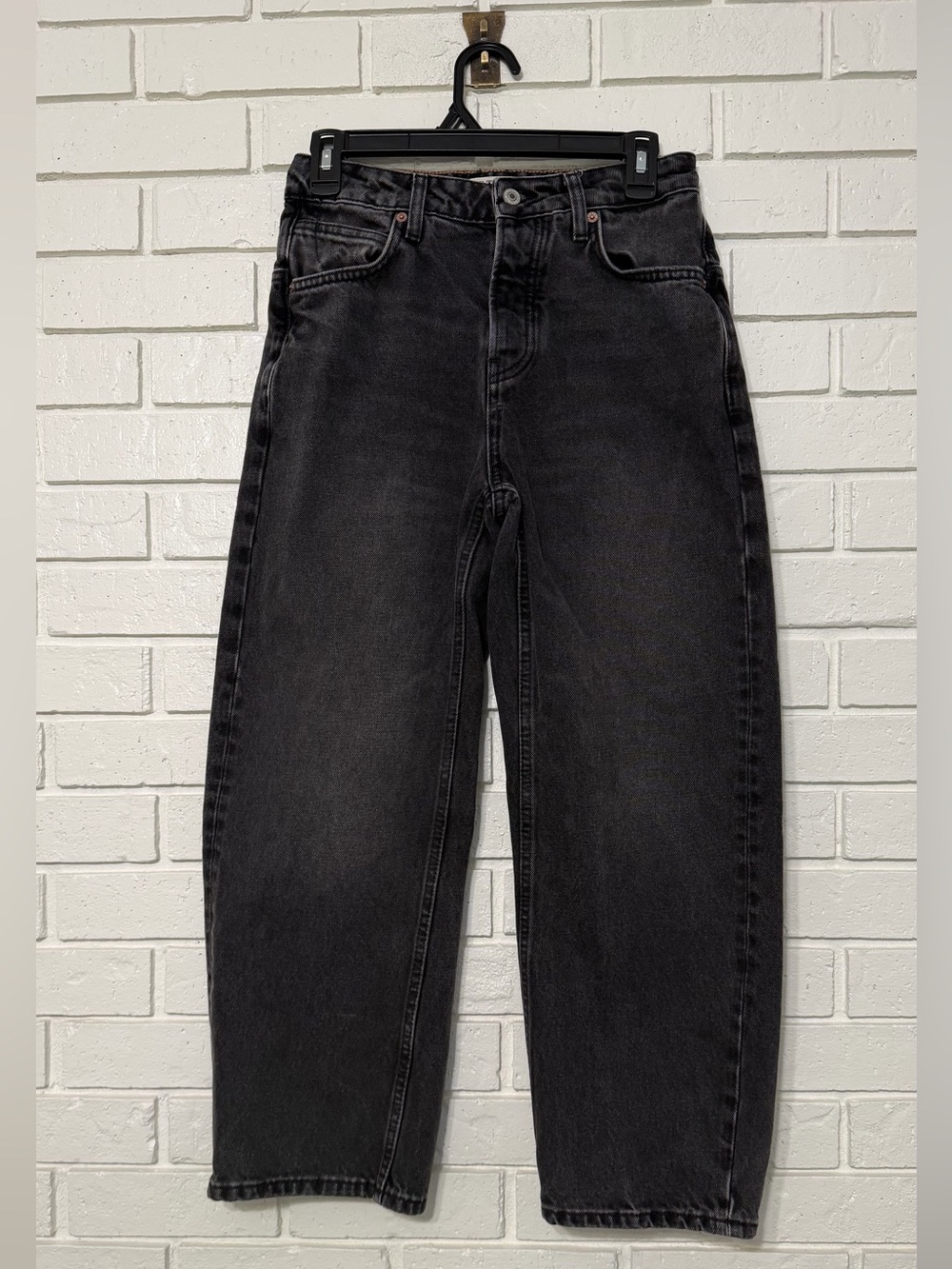 Free People Black Washed High-Rise Straight Jeans